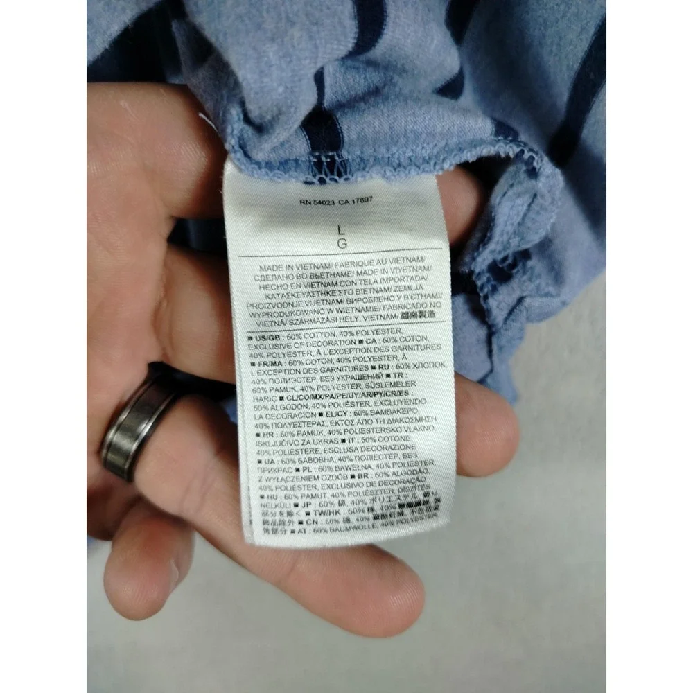 Banana Republic Polo Shirt Mens Large Blue Stripe‎ Cotton Blend Jersey Casual